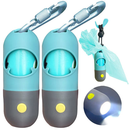 Flashlight and Metal Clip for Leash 2 PCS Pet Waste Bag Holder Dog Walking Accessory Crystal Blue