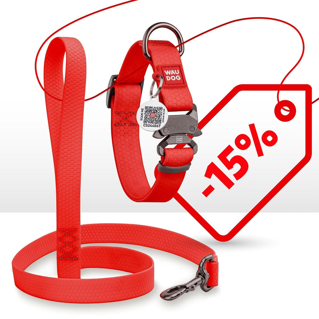 WAUDOG Waterproof Dog Collar Adjustable Dog Collar for Large Dogs Small and Medium Dogs Heavy Duty Dog Collars with Durable Metal Clasp and QR Dog Tag Boy & Girl Dog Collars (Red)