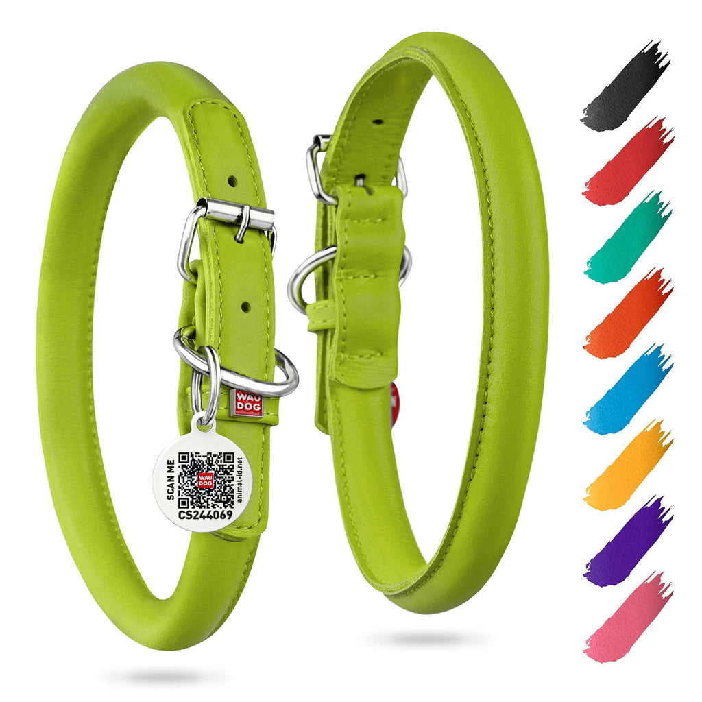 Ultra Soft Rolled Leather Dog Collar Neck 8 - 10 in Green Soft Padded Dog Collar