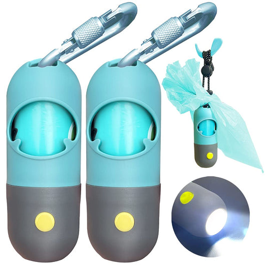 Flashlight and Metal Clip for Leash 2 PCS Pet Waste Bag Holder Dog Walking Accessory Crystal Blue