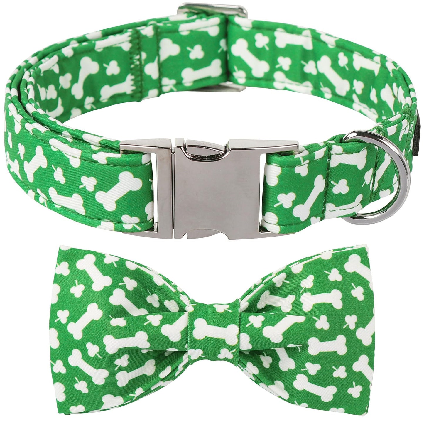 Lionet Paws St. Patrick Green Dog Collar Bone Dog Collar for Small Dogs Adjustable Cotton Clover Pet Collars Puppy Collar for Small Dogs