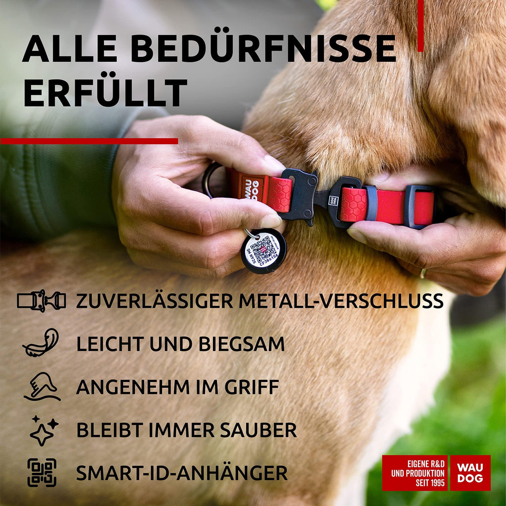 WAUDOG Waterproof Dog Collar Adjustable Dog Collar for Large Dogs Small and Medium Dogs Heavy Duty Dog Collars with Durable Metal Clasp and QR Dog Tag Boy & Girl Dog Collars (Red)