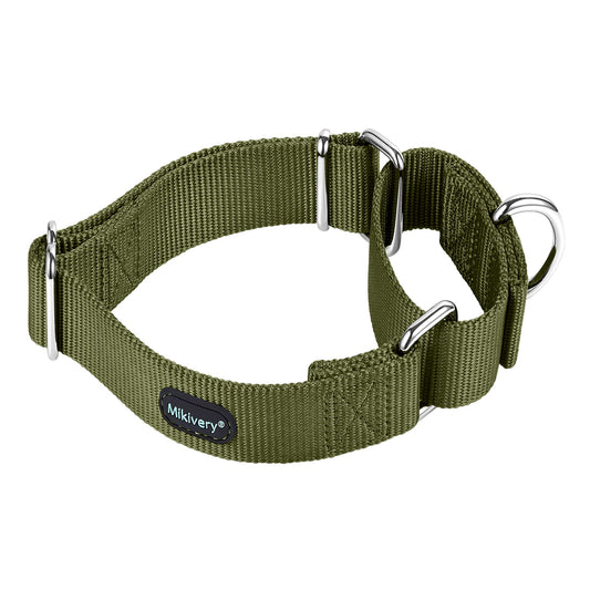 Mikivery Martingale Dog Collar Nylon Adjustable and Safety Training Colourful Comfortable Metal Buckle Pet Collars for Small Medium and Large Dogs(Military GreenM)
