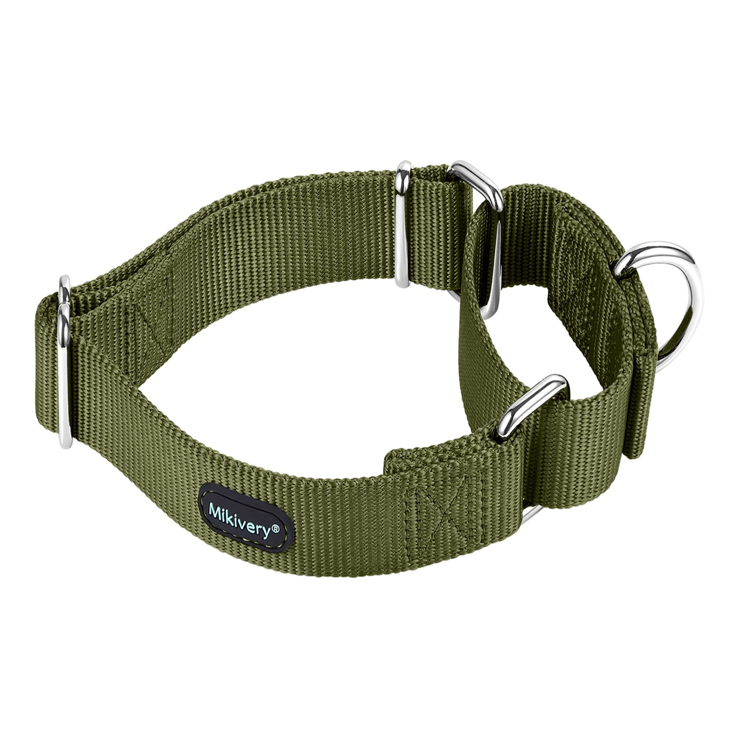 Mikivery Martingale Dog Collar Nylon Adjustable and Safety Training Colourful Comfortable Metal Buckle Pet Collars for Small Medium and Large Dogs(Military GreenM)
