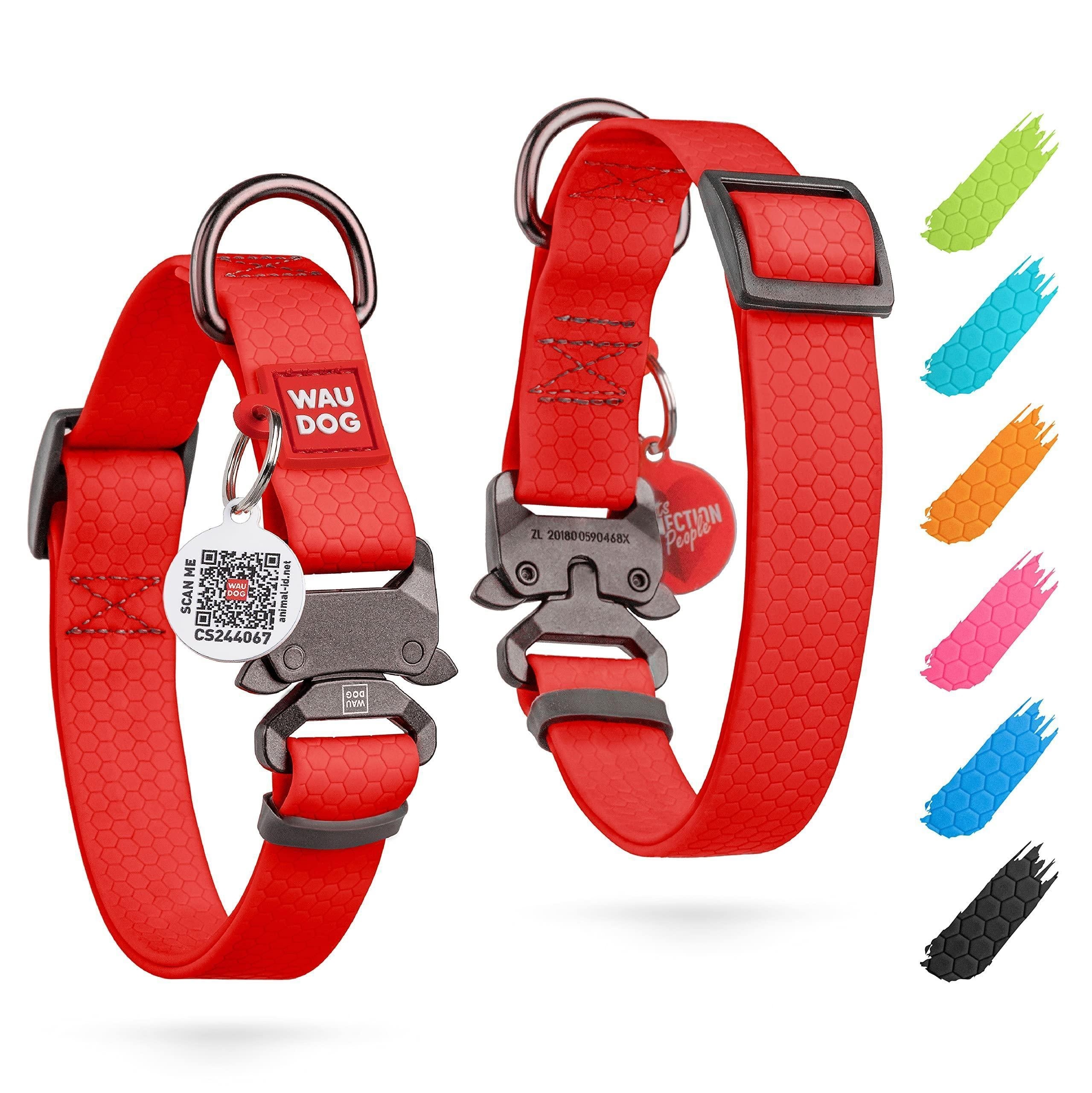 WAUDOG Waterproof Dog Collar Adjustable Dog Collar for Large Dogs Small and Medium Dogs Heavy Duty Dog Collars with Durable Metal Clasp and QR Dog Tag Boy & Girl Dog Collars (Red)