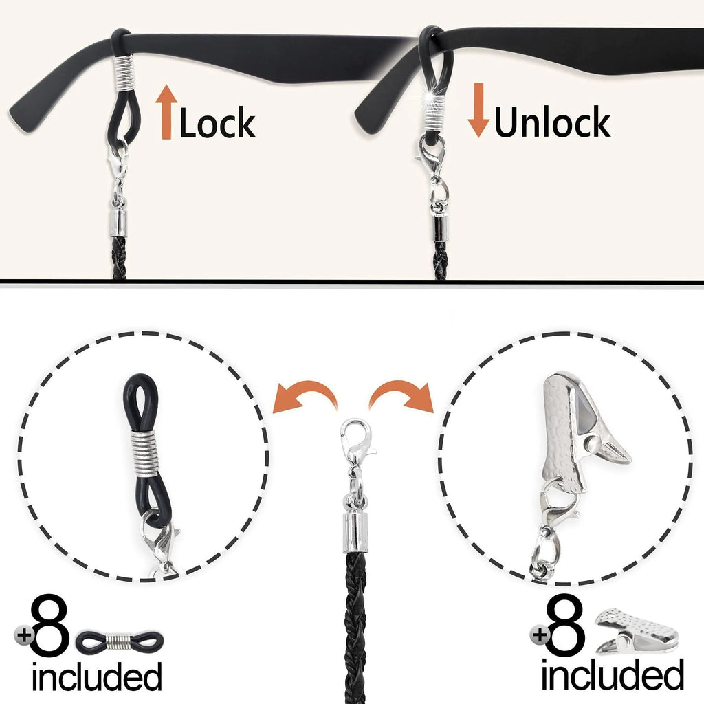 Glasses Strap Chains Premium ECO Leather Eyeglass Holder 4 Pack 28 Inch Long